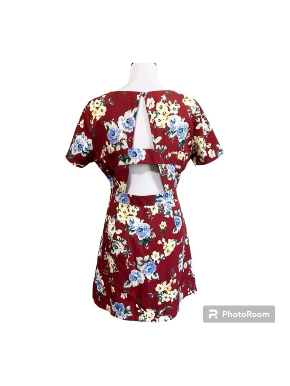 Umgee burgundy floral open midriff and back dress size large - Picture 3 of 11